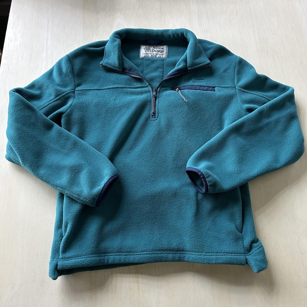 Alpine Design‎ Fleece Jacket Mens Medium Green 1/4 Zip Pullover Hiking Outdoor